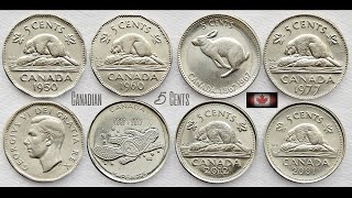 Canada 5 Cents Coins from 1950 | 1st, 2nd, 3rd & 4th Portrait of Queen Elizabeth II