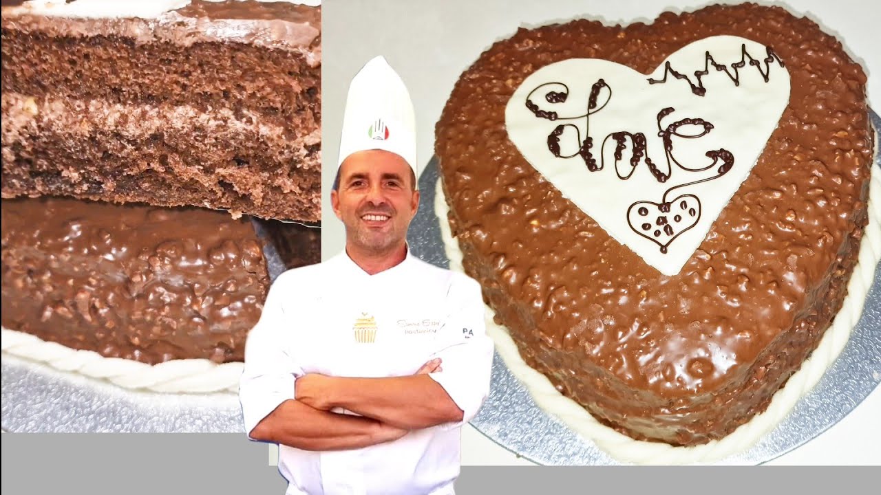 Torta Cuore al cioccolato Rocher.Pan di Spagna morbidissimo fatto in casa.Corso di pasticceria