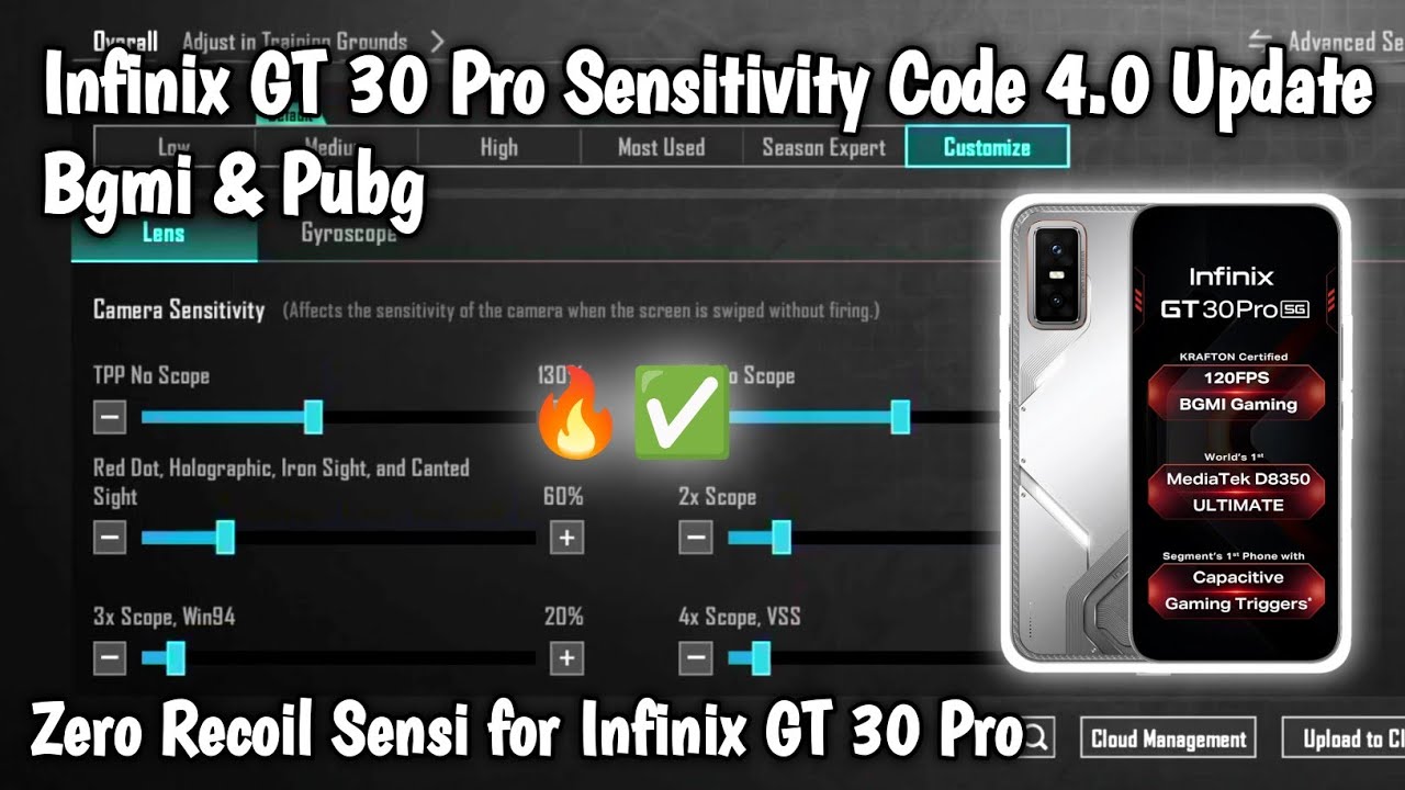 Infinix GT 30 Pro Sensitivity Code 4.0 Update Bgmi & Pubg | Zero Recoil Sensi for Infinix GT 30 Pro 