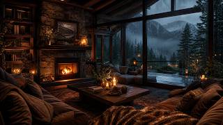 Cozy Rainy Window with Warm Fireplace for Unwinding