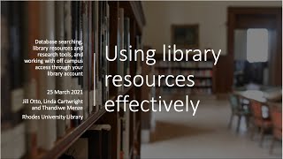 Using library resources effectively for research