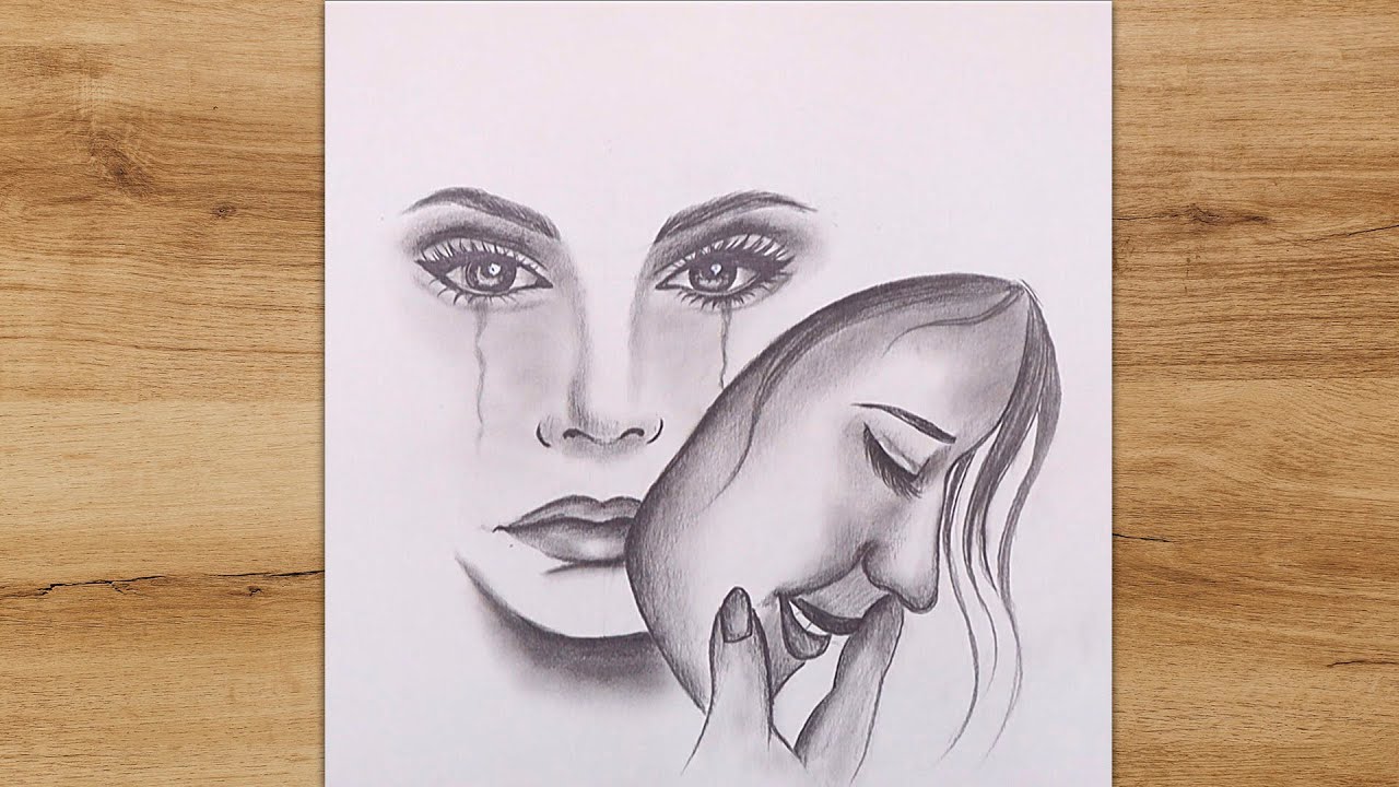 How to draw pencil drawing crying sad girl use only pencistep by step   YouTube