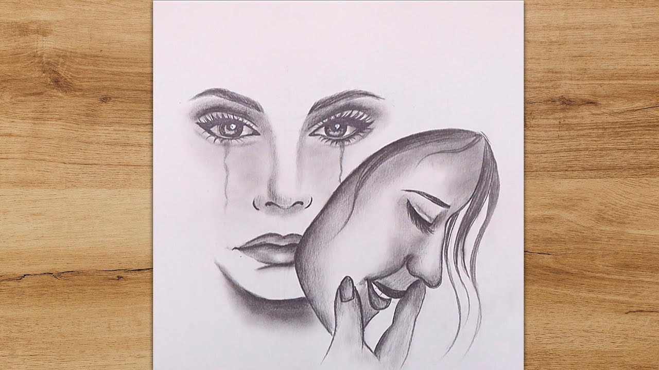 How you draw pencil sketch sad girl crying but hide in her deep pain.step  by step video draw - YouTube