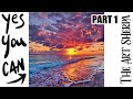 Stunning ocean sunset clouds beach  how to paint acrylics for beginners part 1