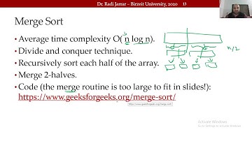 COMP2321   Sorting 4 - Merge Sort  Dr  Radi Jarrar