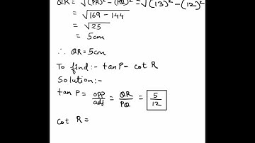 Ex 8.1, Q2. In fig 8.13, find tan P - cot R. grade 10 ncert