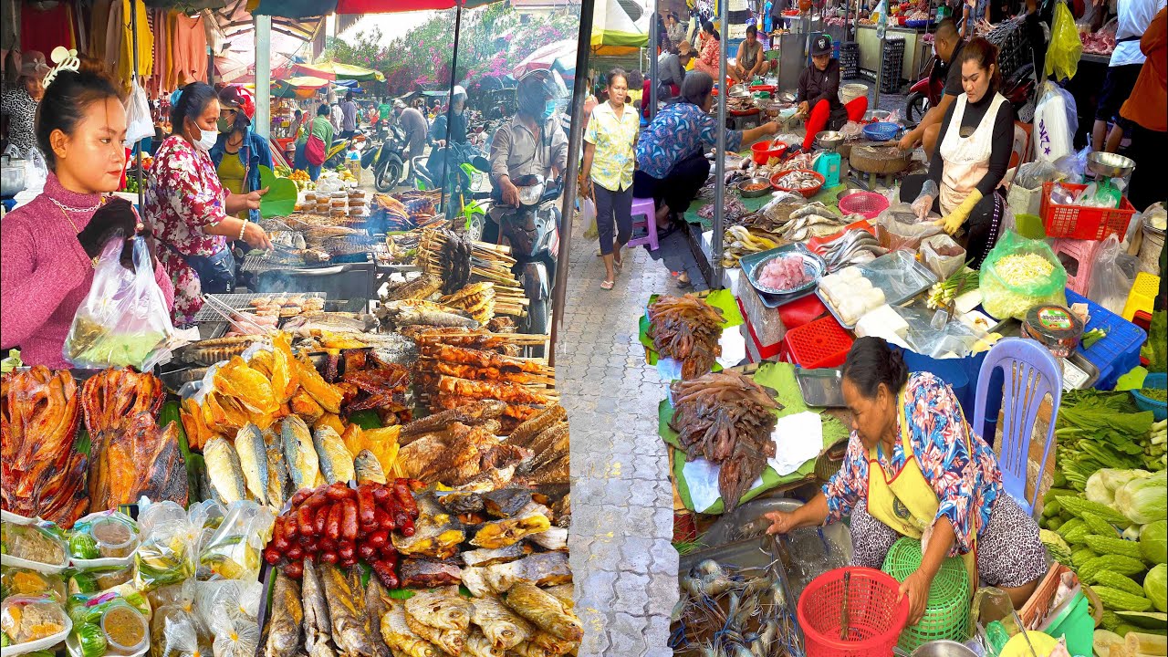 Свежие продукты с рынка и вкусный обед - Cambodian Everyday Foods @ Boeng Trabaek