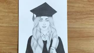 How to draw a girl with graduation dress// Pencil Sketch drawing