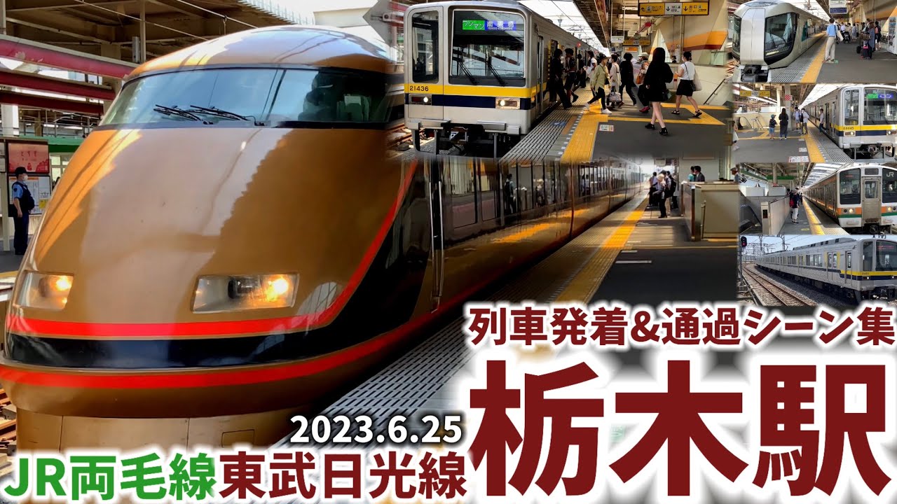 【東武日光線とJR両毛線の接続駅】栃木駅列車発着&通過シーン集[東武日光線,JR両毛線]（2023.6.25）