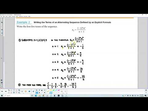 Math 10 9.1 Example 2 Writing the Terms of an Alternating Sequence Defined by an Explicit Formula
