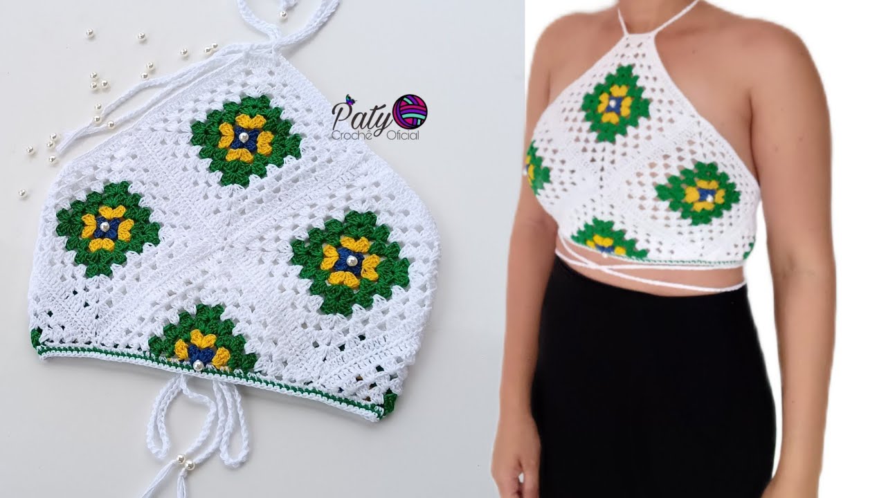 Cropped de Crochê Brasil (PP, P,M, G e GG)