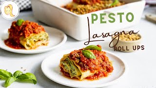 Vegan Lasagna Roll-Ups with Pesto Ricotta | plant based, gluten free, and nut free options