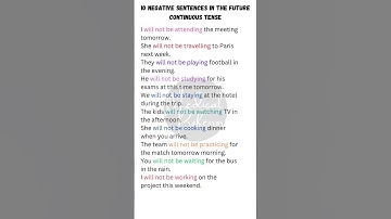 "10 Negative Sentences in Future Continuous Tense | Grammar Examples Simplified"