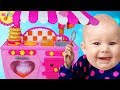 Funny Baby Pretend Cooking With Cute Kitchen