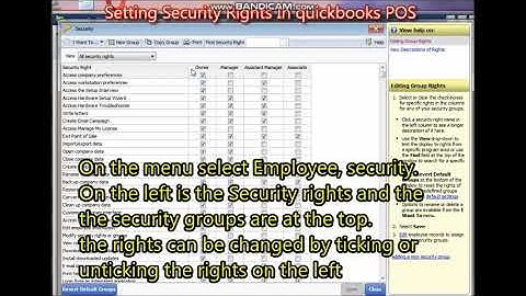 how to Set employee rights in quickbooks pos, quickbooks accounts. user access. security groups.