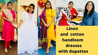 LINEN and COTTON handloom DRESSES with DUPATTAS in Telugu