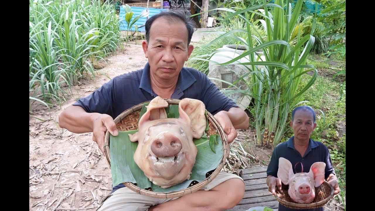 The Pig's Head is really good - delicious - Farmer and Cooking KH 