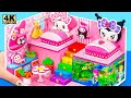  kuromi vs my melody  build pink bedroom with two bed aquarium from clay  diy miniature house