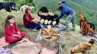 Making a Unique Stone Oven and Baking Bread on a sunny Spring Day in Mountain