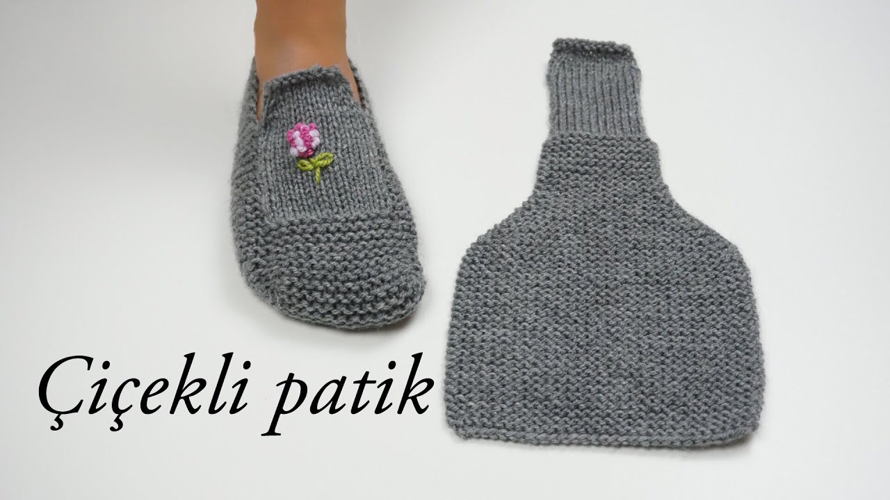 İki şişle kolay örgü patik /çiçek nakışı / örgü modelleri / bay-bayan örgü patik / Figen Ararat