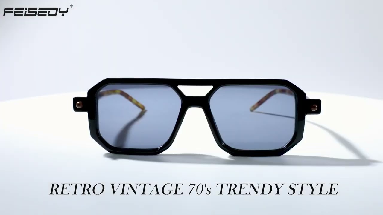 FEISEDY Vintage Square 70s Flat Aviator Sunglasses Women Men Classic Retro Stylish Frame UV400