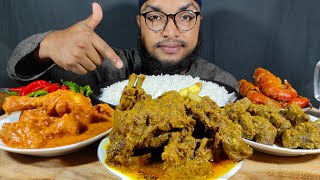 SPICY MUTTON CURRY, MUTTON LIVER CURRY, BUTTER CHICKEN, SHRIMP CURRY WITH RICE, ASMR MUKBANG VIDEOS