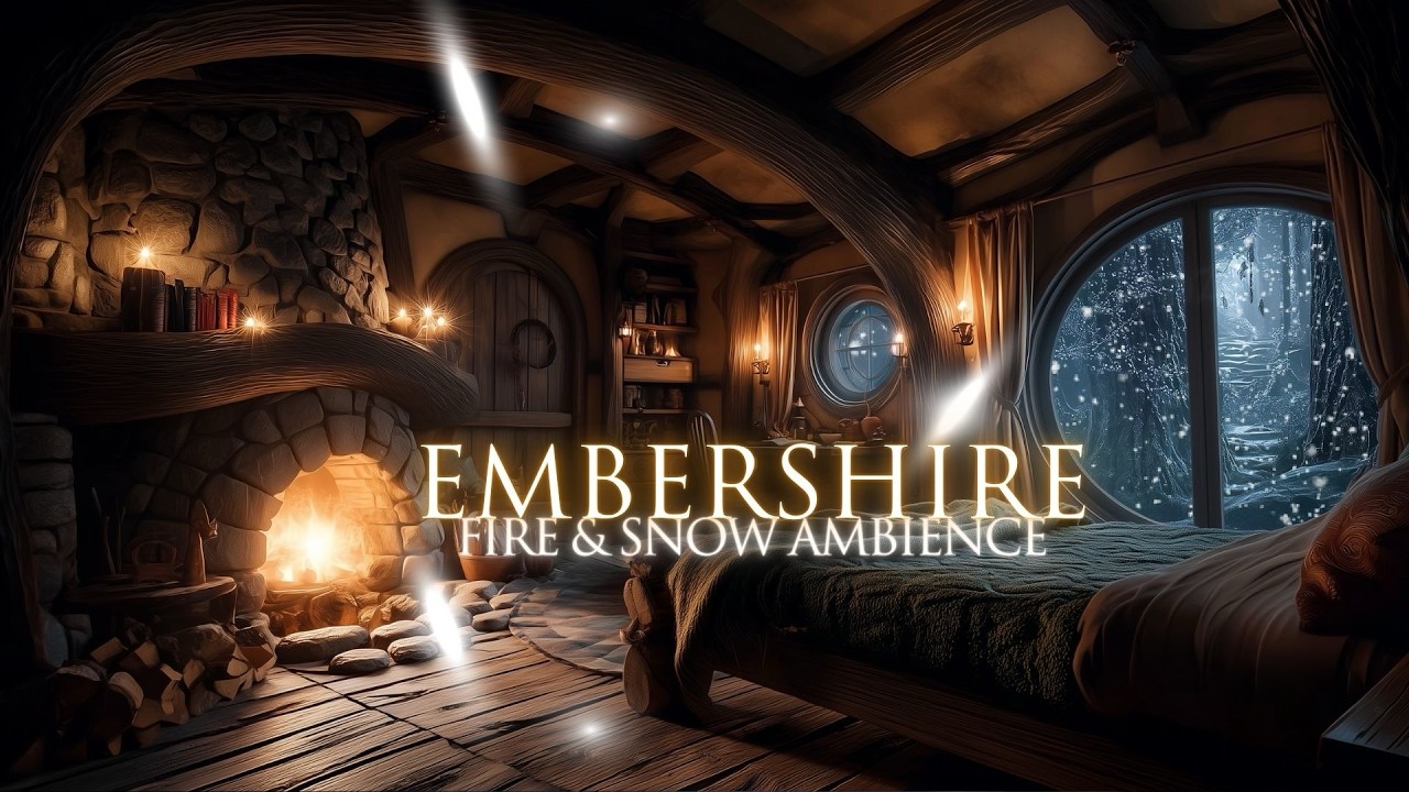 Cozy Hobbit Bedroom 🧙‍♂️ | Crackling Fireplace on a Snowy Shire Night | Fantasy ASMR Relaxation