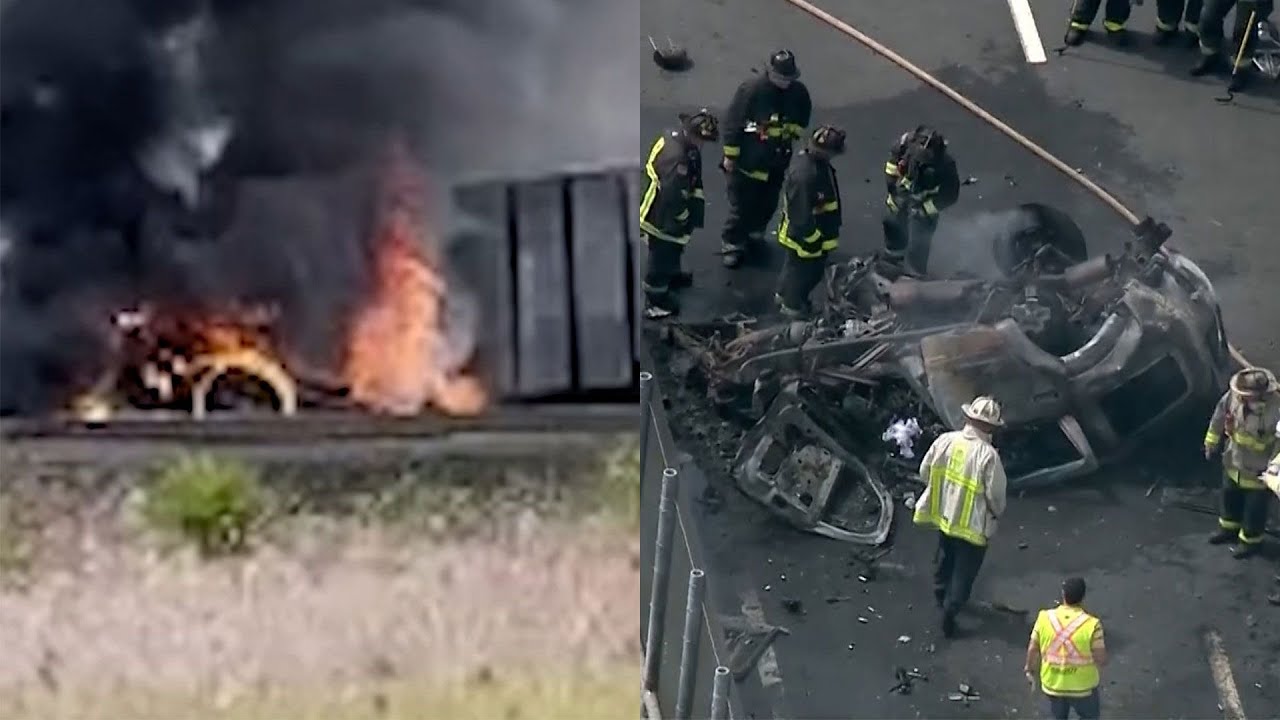 Driver killed in fiery Boston crash as car hits barrier, plunges 40 ...