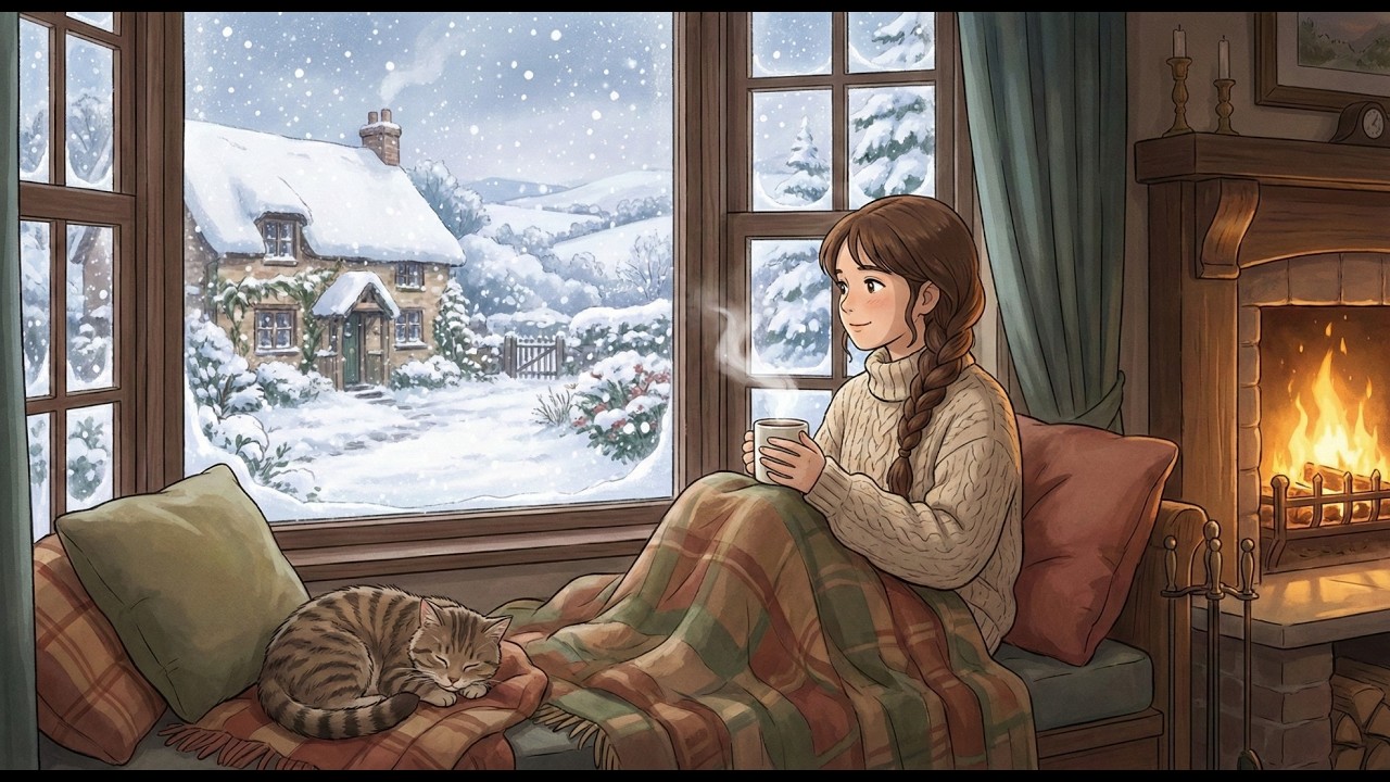 The First Snowfall: Watching from a Warm Window Seat | Ghibli Winter