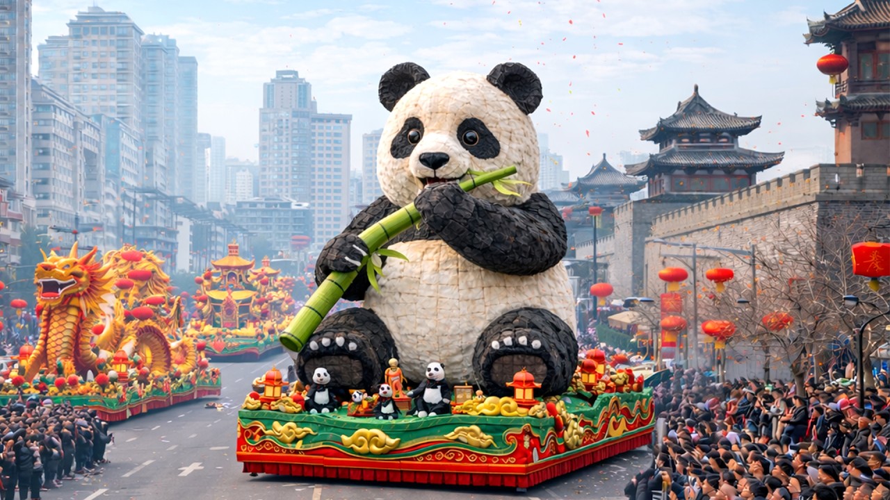 Más de 200 carrozas enormes en un solo desfile chino | Evento histórico (4k)