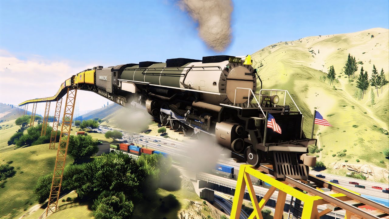I Built the Most Dangerous Train Tracks - Big Boy Running Over Mountains - Grand Theft Auto V
