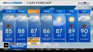 Humidity and chance of storms in Maryland Sunday