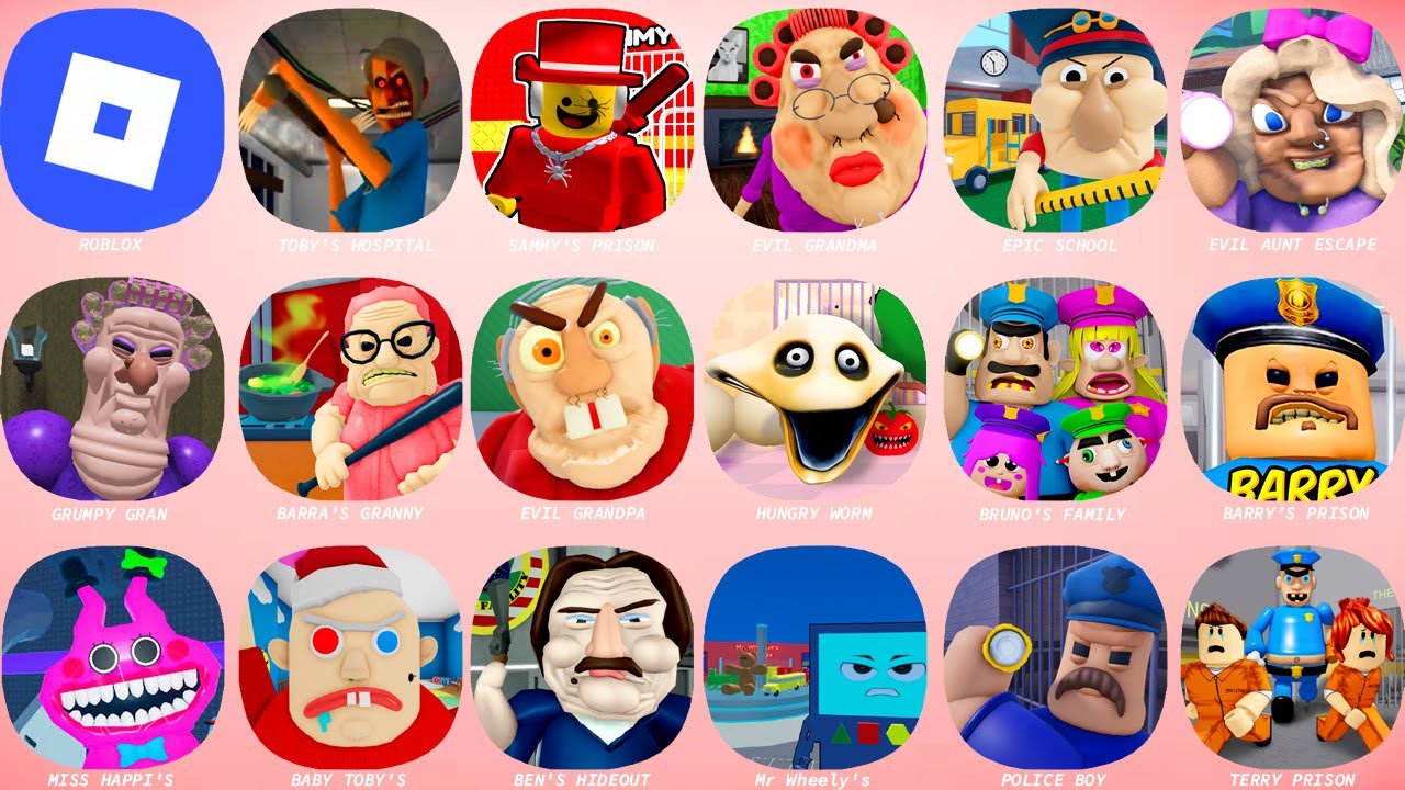 ROBLOX HARD MODE:SAMMY'S PRISON,EVIL GRANDMA,HUNGRY WORM,BRUNO'S FAMILY,BARRY’S PRISON,EPIC SCHOOL