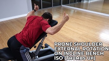 Prone Shoulder External Rotation on Incline Bench Isometric (Thumbs Up)