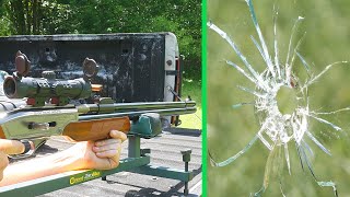 Dragon Claw .50 Caliber Air Rifle vs. Glass Bottle and Window (Chronos High Speed)
