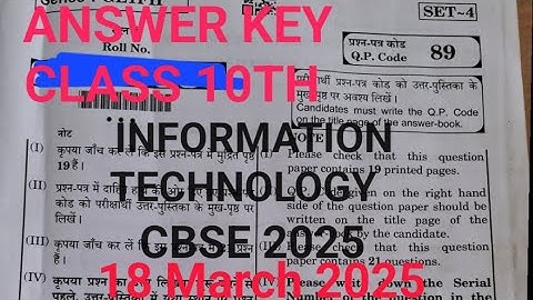 IT , Class 10th, Answer key , Paper Code 89, SET 4, CBSE 2025,18 March 2025 ,