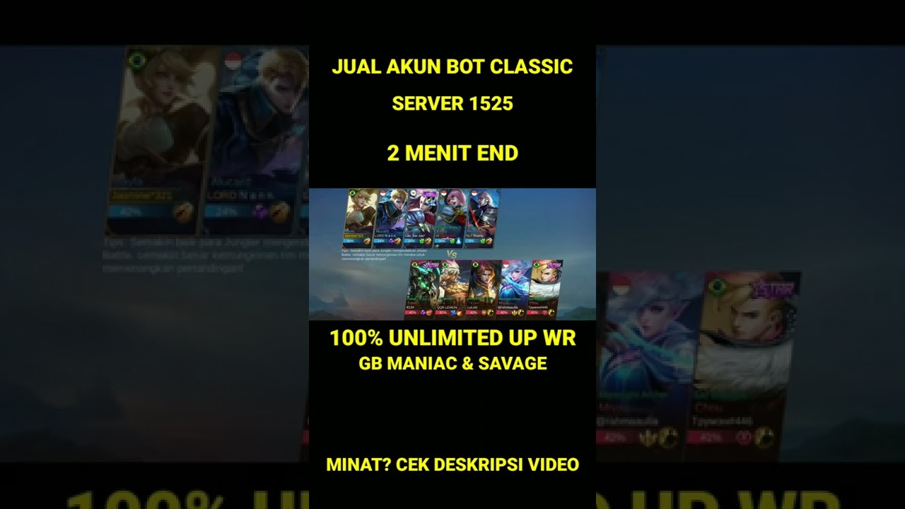 Jual akun bot classic 100% unlimited up wr 
