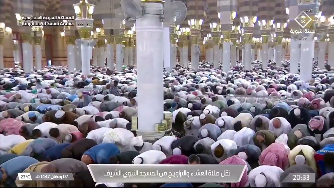 صلاة العشاء والتراويح من المسجد النبوي الشريف بـ المدينة المنورة ليلة 8 رمضان 1447هـ