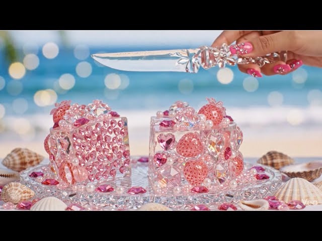 【ASMR AI】２種🩷🏝️クリスタルガラスケーキをカット💎宝石のような透明感と癒しの硬質音 #Shorts #Crystal #GlassCake
