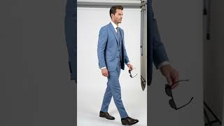Men’s Ice Blue 3 Piece Suit with Vest, Formal Wedding Prom Dress Suit