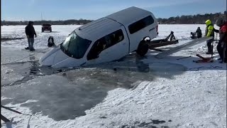 Removing an F150 that fell through the ice on Little Green Lake, Wisconsin.