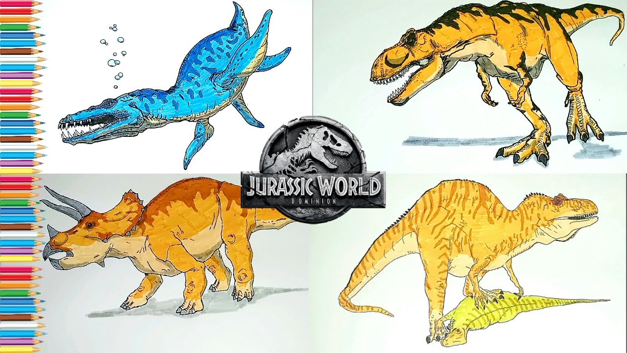 Drawing and coloring Collection dinosaurs, Drawing for children (T