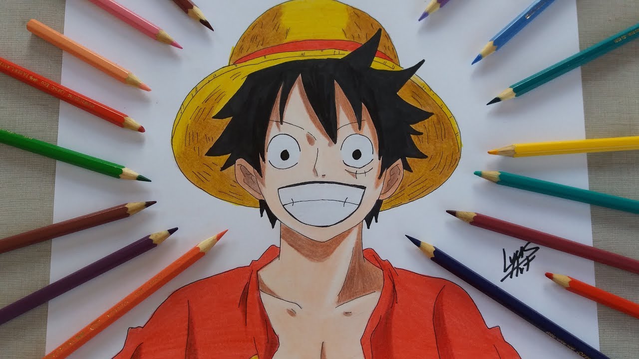 Tentei desenhar e pintar o Luffy