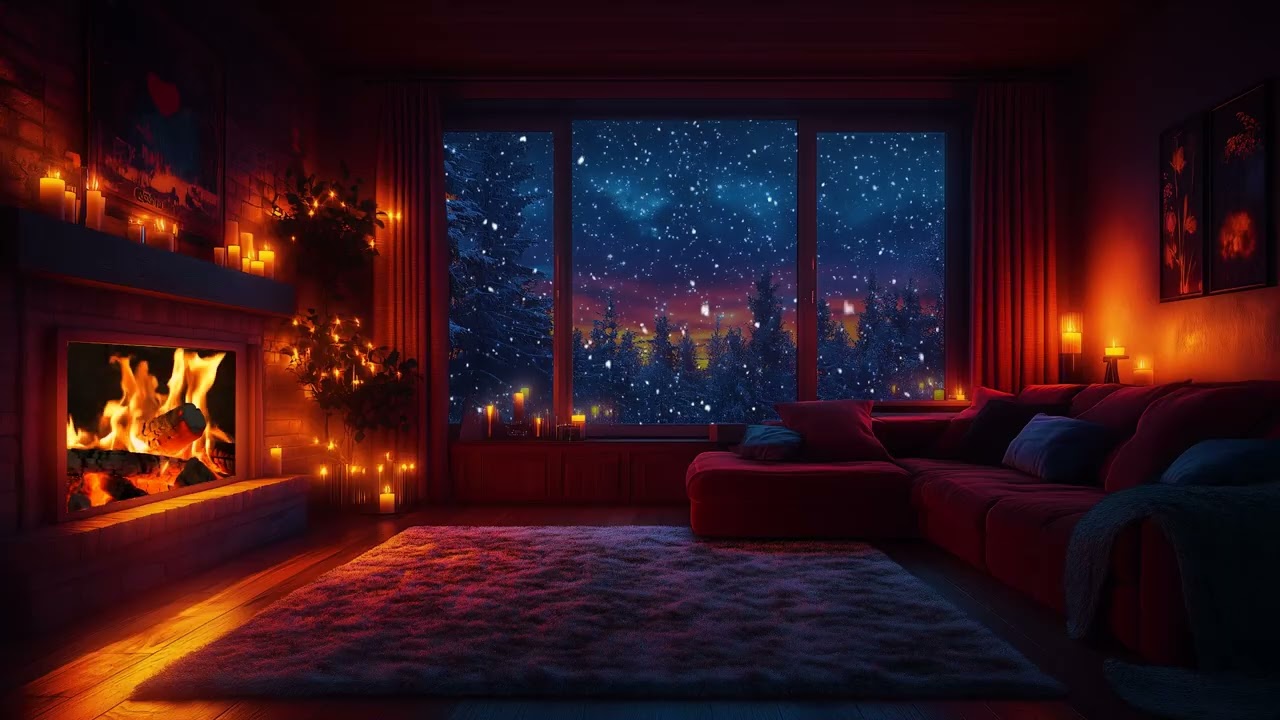 (No Ads) Peaceful Night Piano with Fireplace Sounds for Deep Relaxation