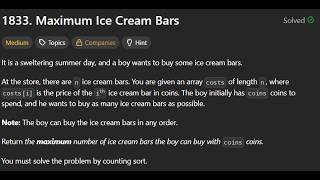 1833. Maximum Ice Cream Bars | LeetCode | LeetCode 1833 Maximum Ice Cream Bars Leetcode 1833 Java Code Developer Coder