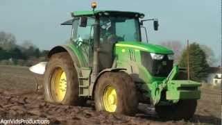 John Deere 6170R Ploughing 2013 - Very Wet Going