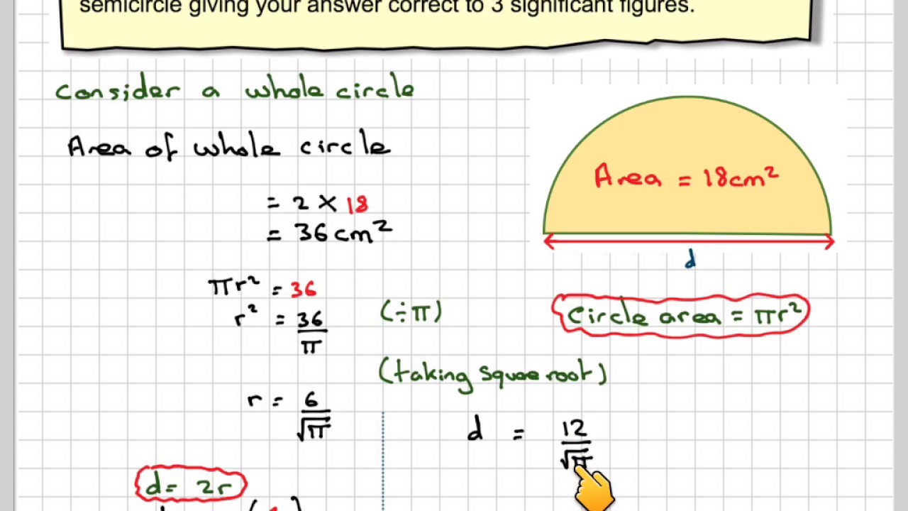 Finding the diameter of a semicircle from its area