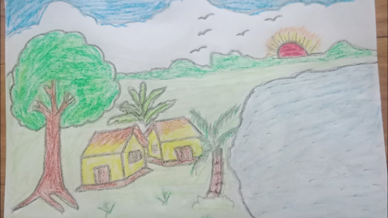 How To Draw Village Scenery Very Easily Step By Step, @saima-drawing ...
