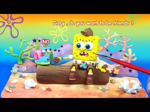 DIY Miniature Spongebob Movie Diorama with clay｜Sponge on the run｜Spongebob &amp;amp; <strong>Gary</strong> ｜ 스폰지밥 피규어 만들기