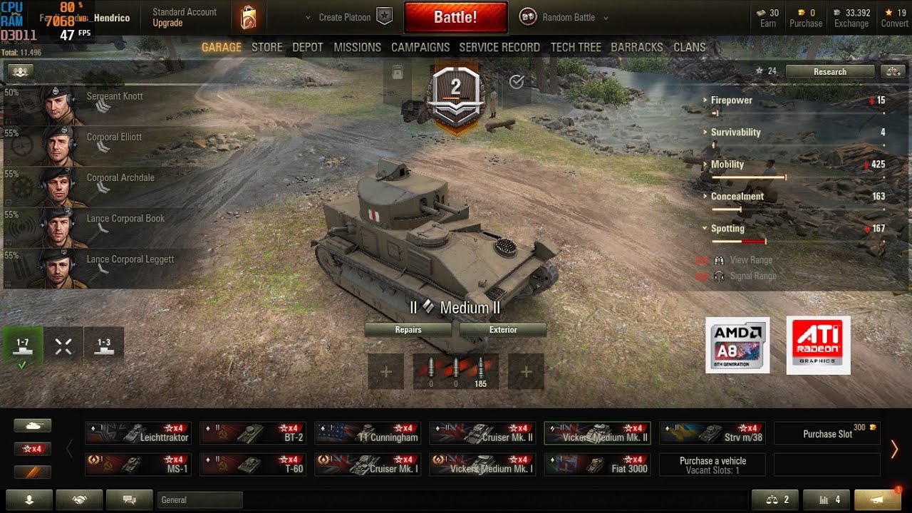 World of Tanks Vickers Medium Mk.II (Low setting)